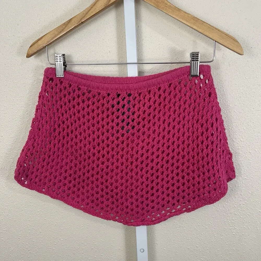 Urban Outfitters Ecote Kierra Sheer Crochet Mini Skirt Pink S Small